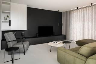 Moderne woonkamer met grijze Mellow PU gietvloer