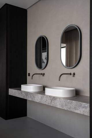 Wastafels met grijze Socrete gietvloer