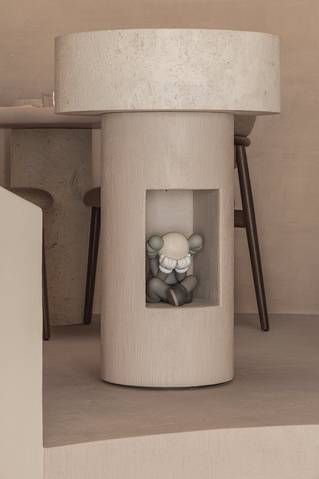 Carran gietvloer op vloer en sokkel in sterrenrestaurant Rebelle in Marke