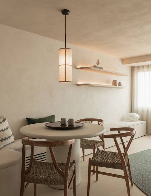 Coin salon dans un appartement côtier avec sol en Socrete