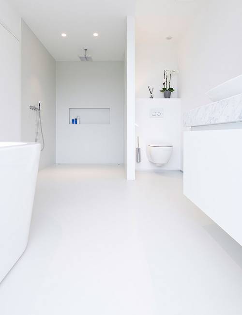Liquidfloors Mellow pu gietvloer badkamer privéwoning Kluisbergen