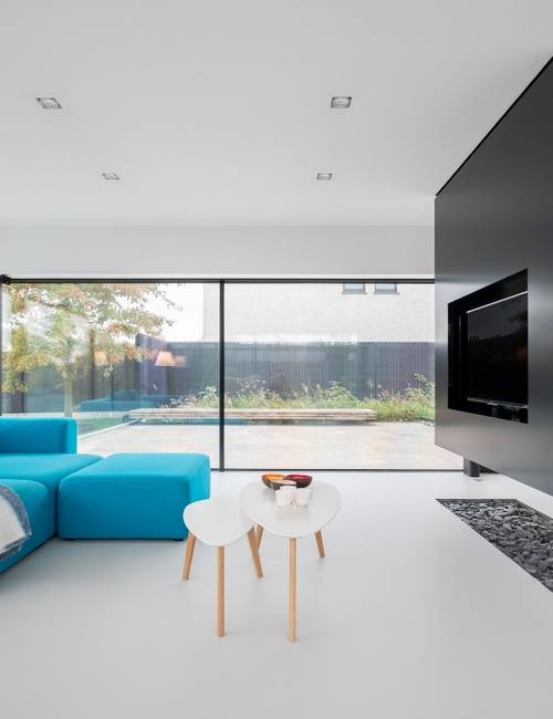 Liquidfloors Mellow pu gietvloer in woonkamer architectenwoning Oudenaarde