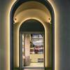 entrance in Socrete with built-in lighting