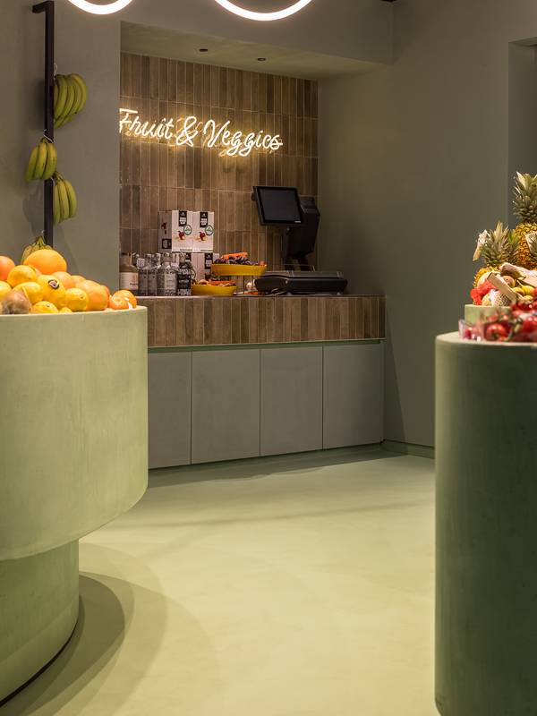 fruit corner in deli with cast floor