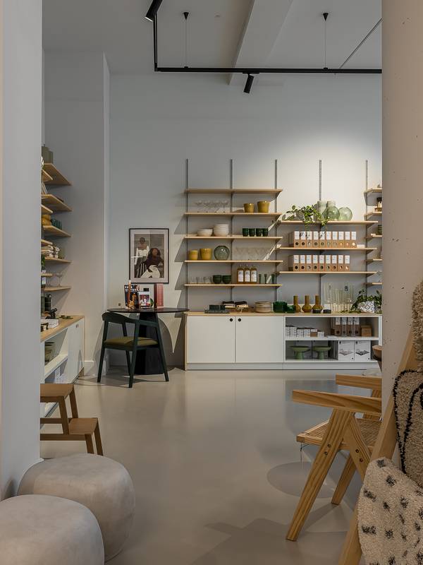 interior showroom with mellow floor and furniture